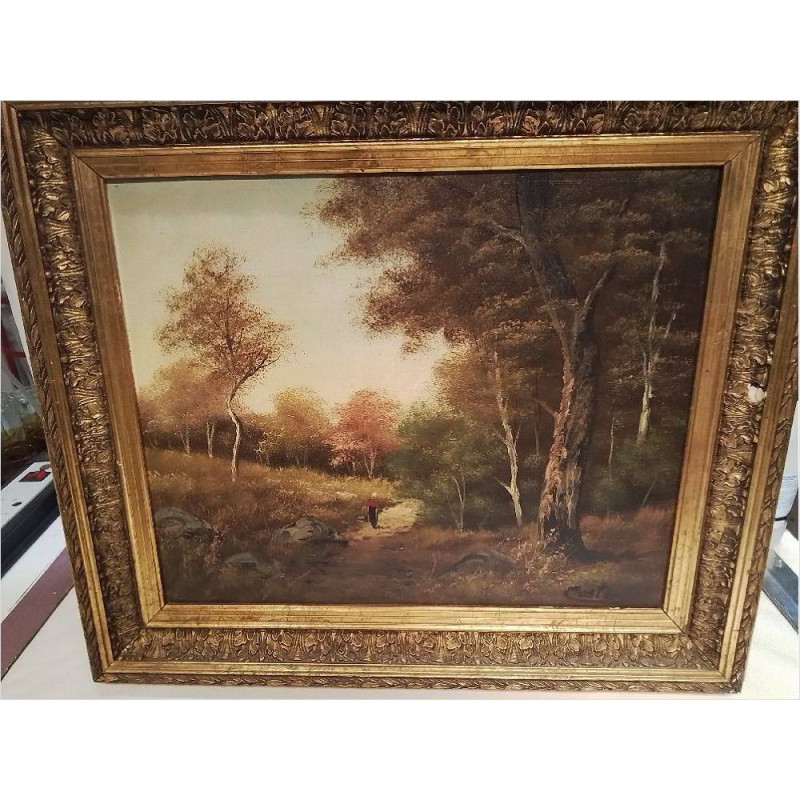 HUILE SUR TOILE COSTE CADRE DORÉ 