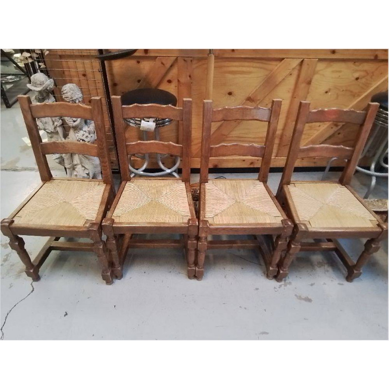 LOT DE 4 CHAISES CHENE ASSISE PAILLEE 