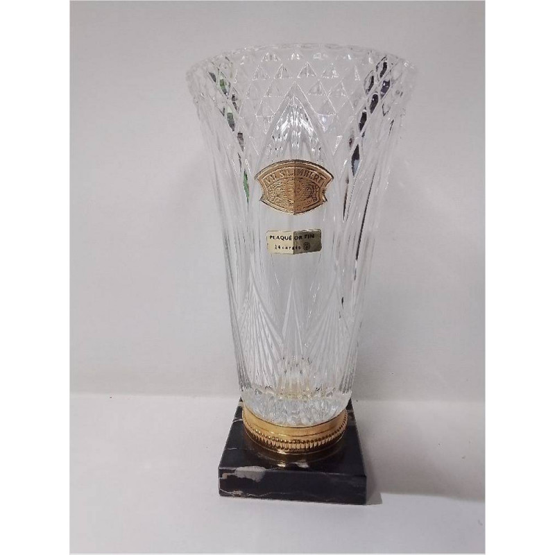 VASE VAL SAINT LAMBERT DORÉ SOCLE MARBRE