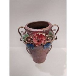 VASE ANCIEN ROUGE  FLEURS...