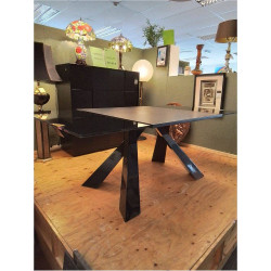 TABLE NAOS BIG FOOT VERRE NOIR + SOUS MAIN CUIR