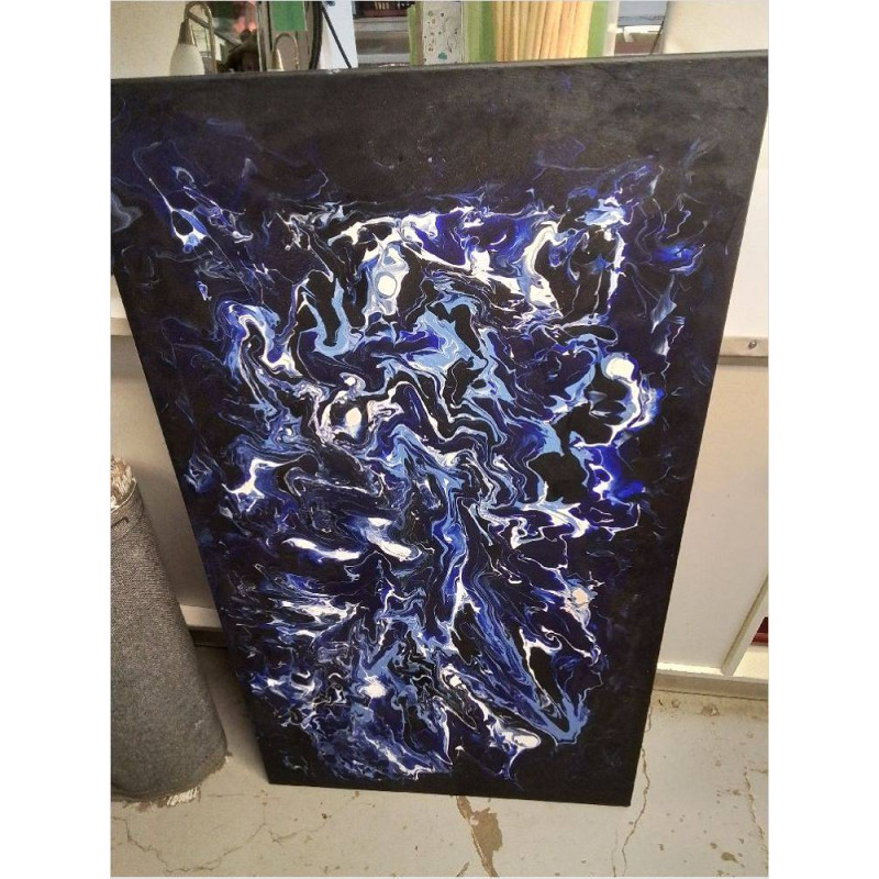 HUILE SUR TOILE ABSTRAITE TONS BLEUS
