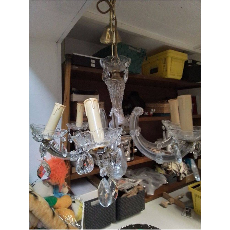 LUSTRE 6 FEUX EN VERRE A PAMPILLES 