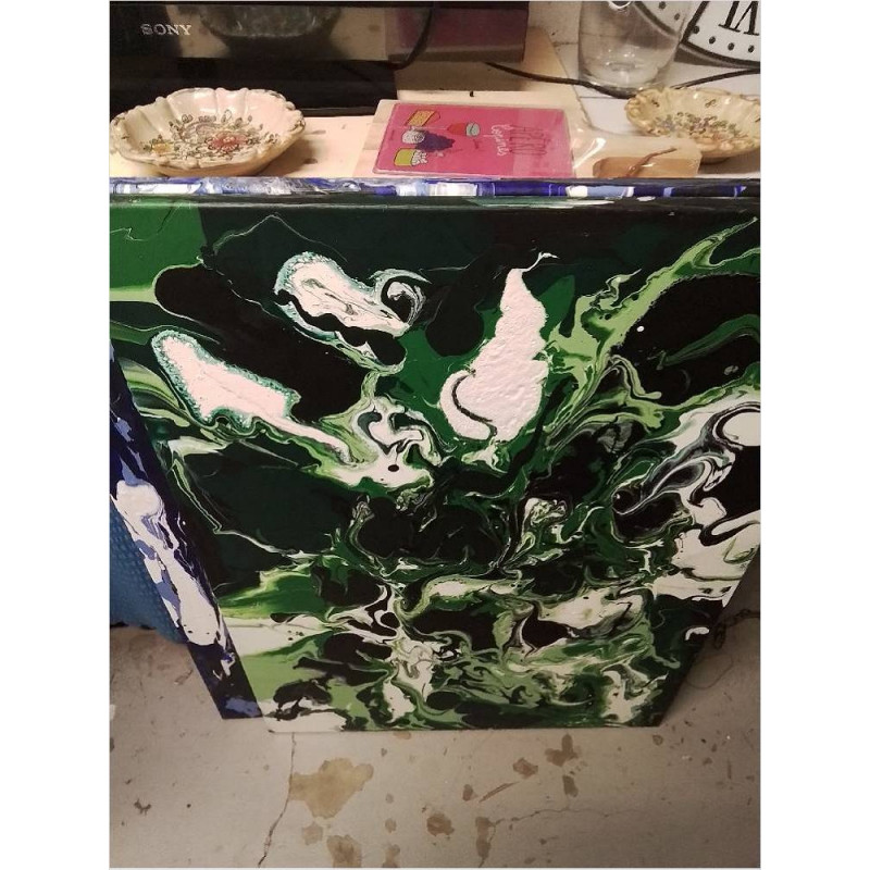 HUILE SUR TOILE ABSTRAITE TONS VERTS
