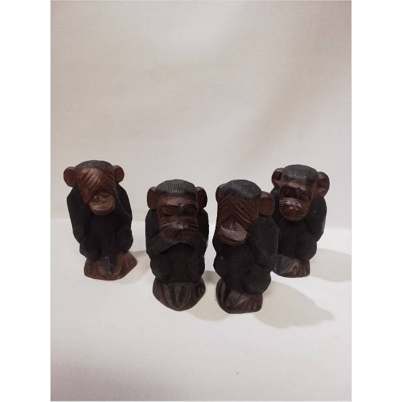 LOT SINGES BOIS SCULPTÉ 