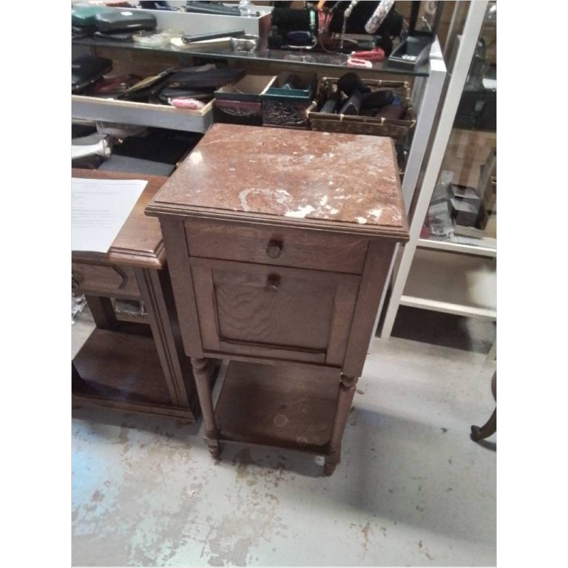CHEVET 1 PORTE 1 TIROIR ANCIEN DESSUS MARBRE 