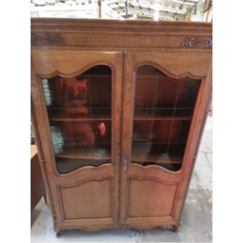 VITRINE 2 PORTES VERRE FUMÉ CHENE MASSIF 