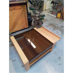 TABLE BASSE VERRE FUMÉ 1 TIROIRS 