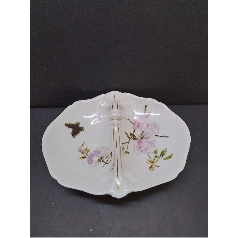PLATEAU PORCELAINE ROSE ET PAPILLON