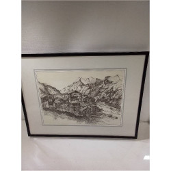 GRAVURE PAYSAGE MONTAGNARD 