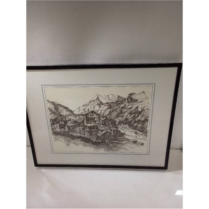 GRAVURE PAYSAGE MONTAGNARD 