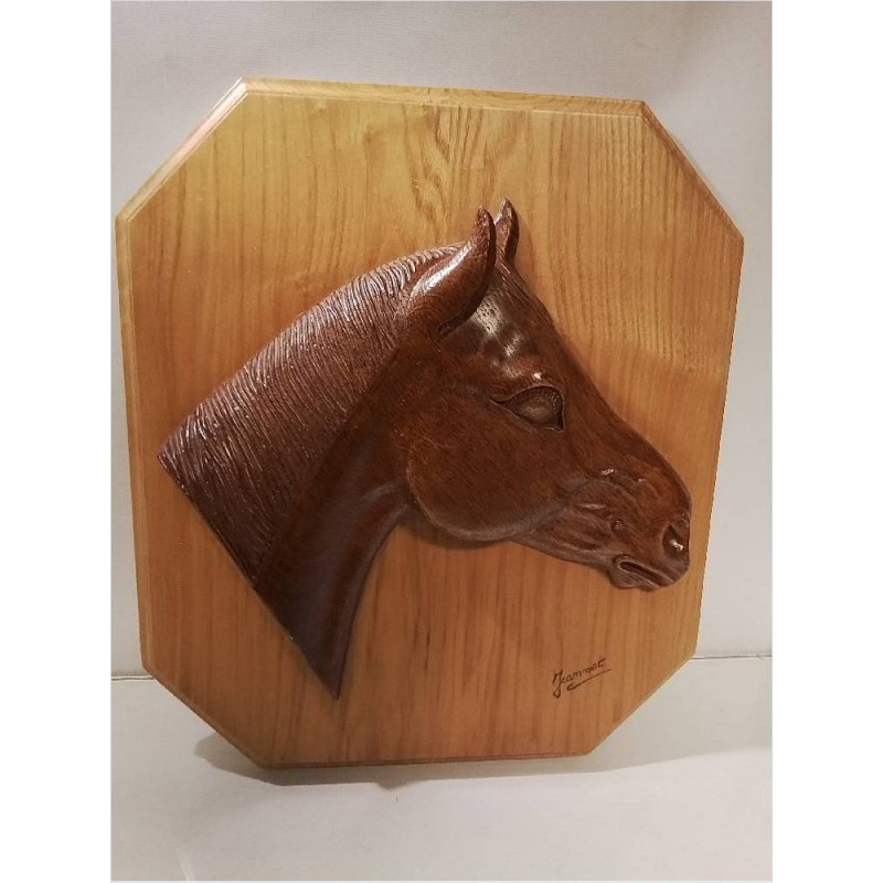 CADRE BOIS  CHEVAL SCULPTE