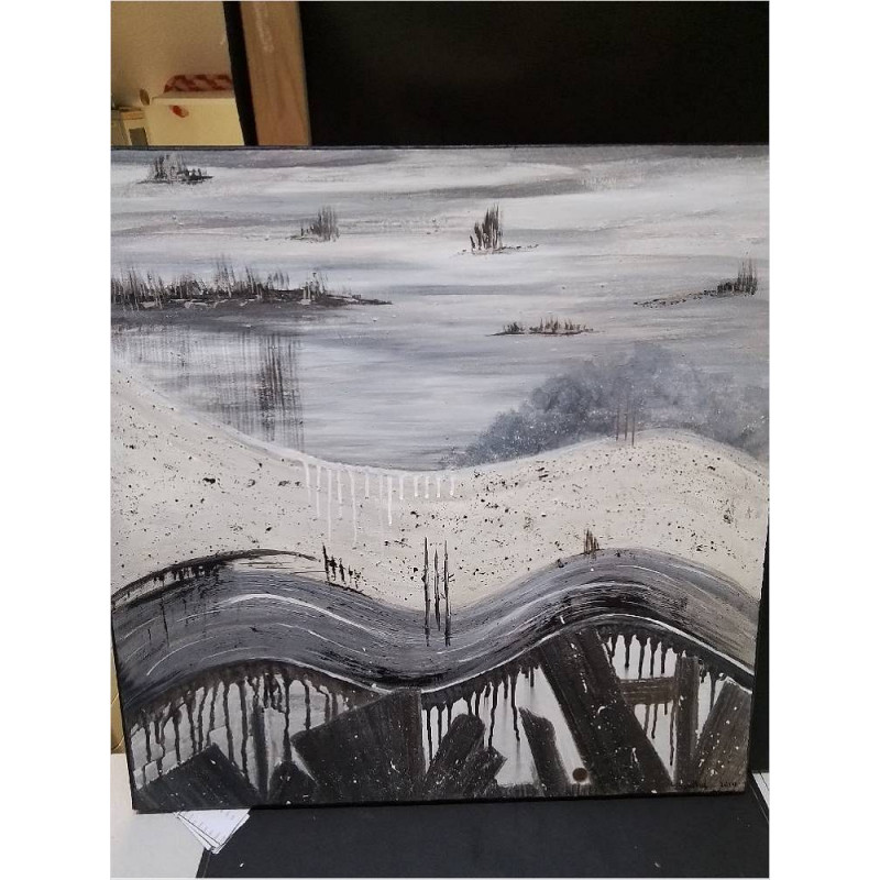 PEINTURE MODERNE GRISE SIGNÉE 