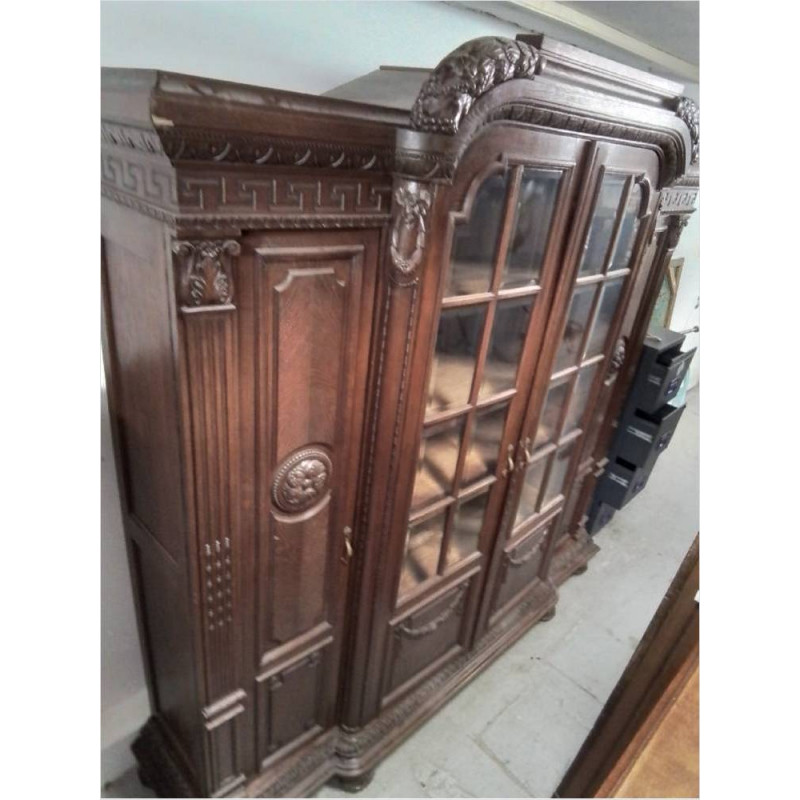 BIBLIOTHEQUE VITREE CHENE SCULPTÉ 