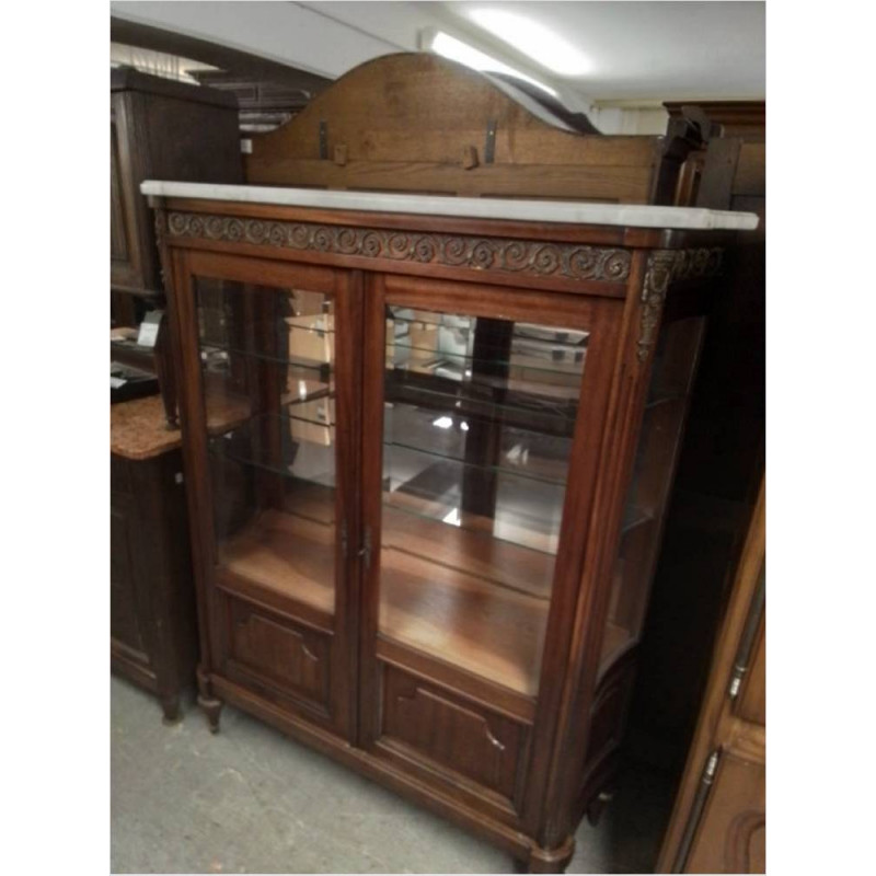 VITRINE 2 PORTES STYLE LOUIS XVI PLATEAU MARBRE ET BRONZE 