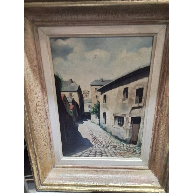 HUILE SUR TOILE VILLAGE PAVÉS SIGNÉE 