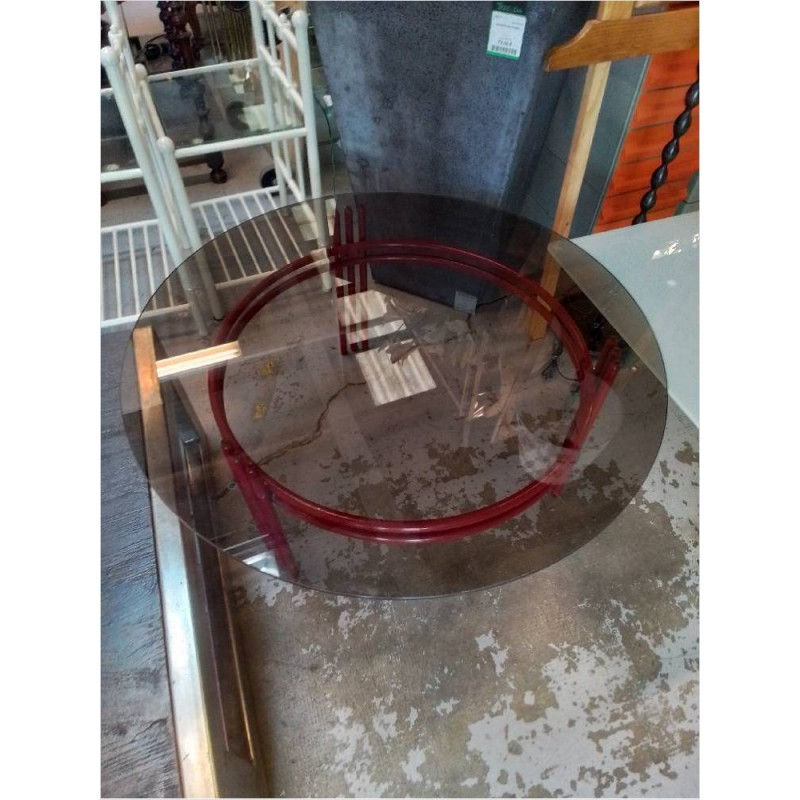 TABLE BASSE METAL ROUGE ET VERRE