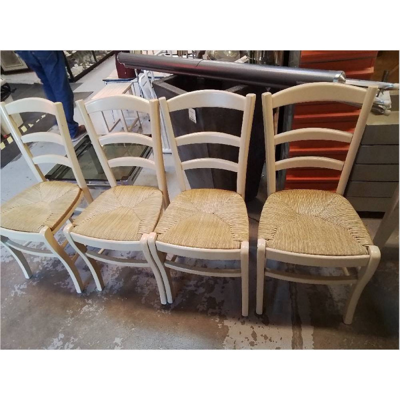 LOT DE 4 CHAISES BEIGES ASSISES PAILLEES 