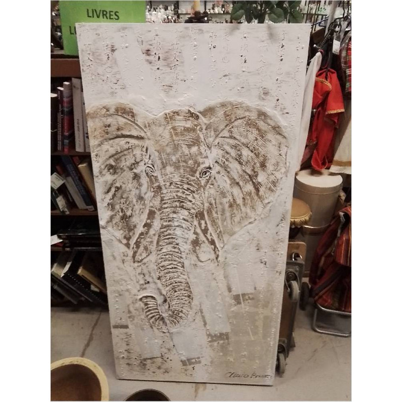 TOILE MODERNE RELIEF ÉLÉPHANT SIGNÉ 