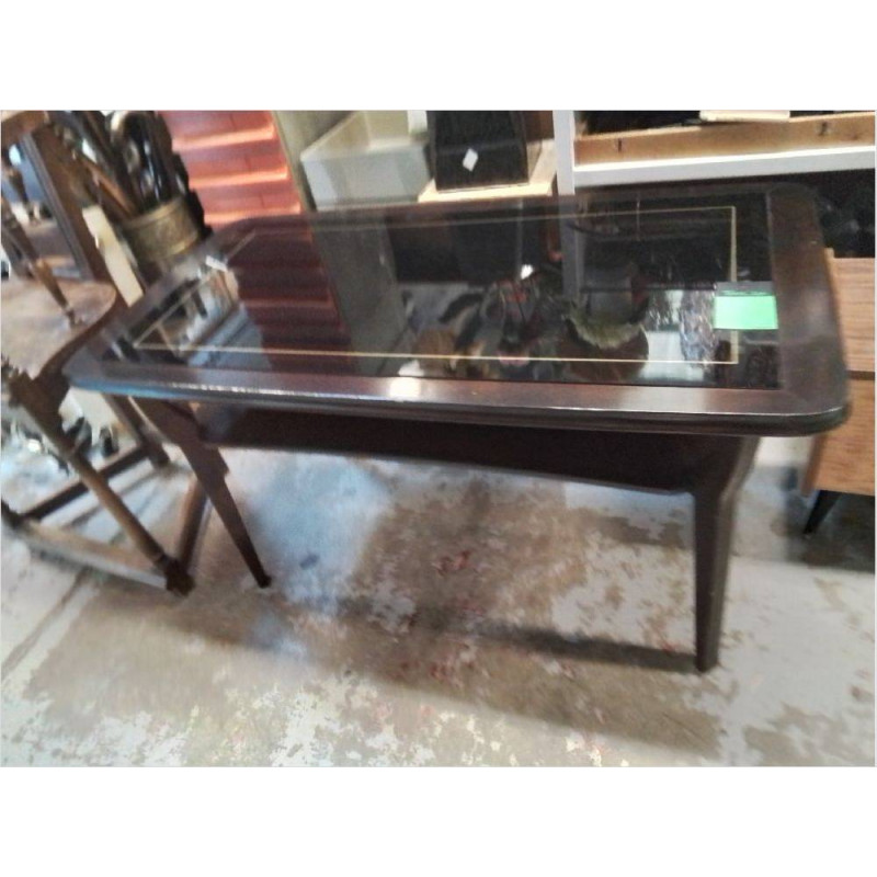 TABLE BASSE RETRO PLATEAU VERRE NOIR