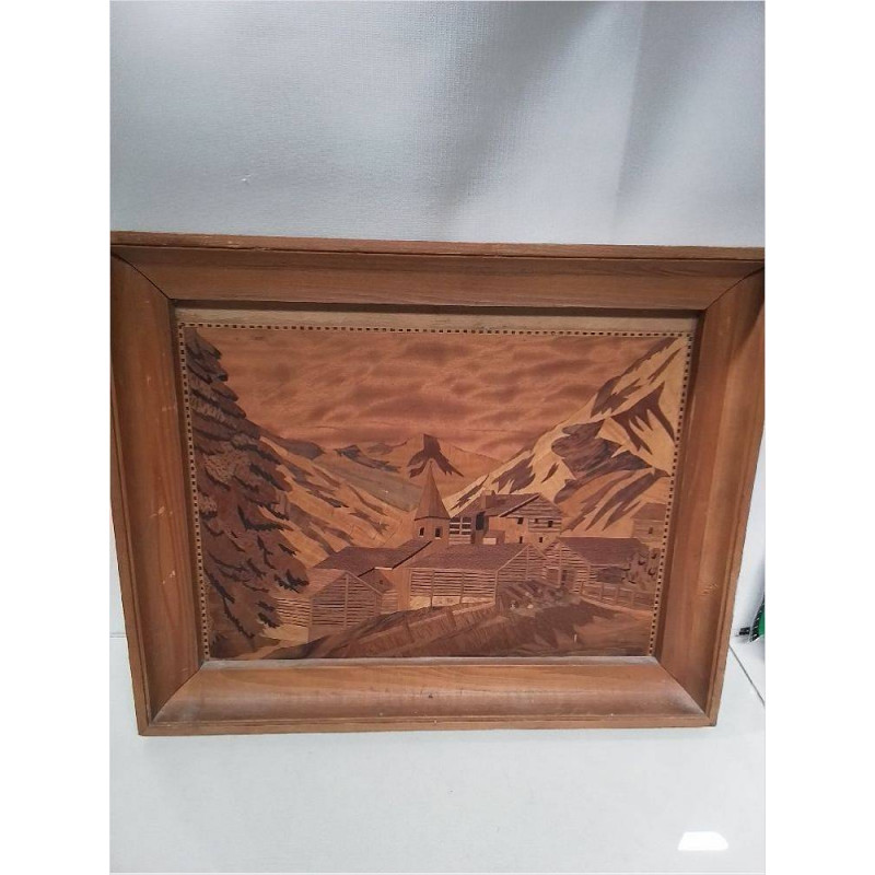 CADRE MARQUETERIE SIGNÉ DECO MONTAGNE 