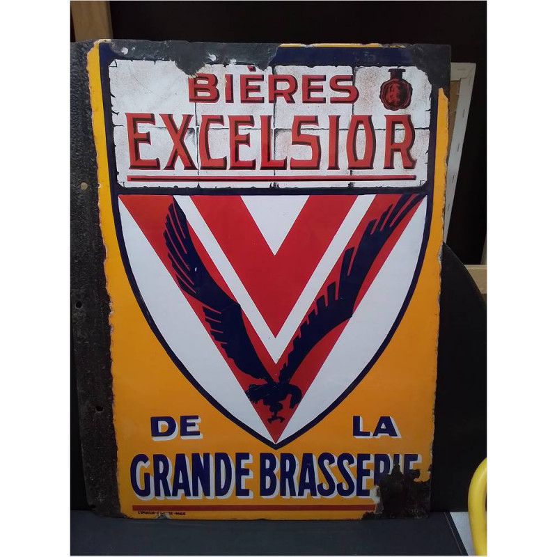 PLAQUE ÉMAILLÉE BIERE EXCELSIOR DOUBLE FACE 67X50