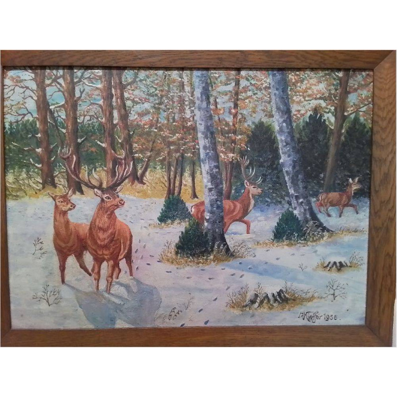 HUILE SUR TOILE SIGNÉE KIEFFER PAYSAGE ENNEIGÉ EN FORÊT 