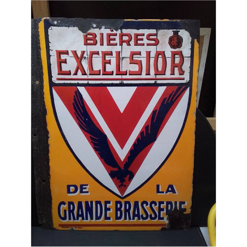 PLAQUE ÉMAILLÉE BIERE EXCELSIOR DOUBLE FACE 67X50
