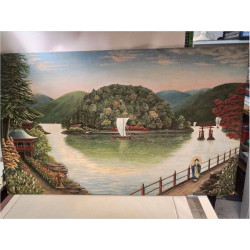 HUILE SUR PANNEAU ASIATIQUE 