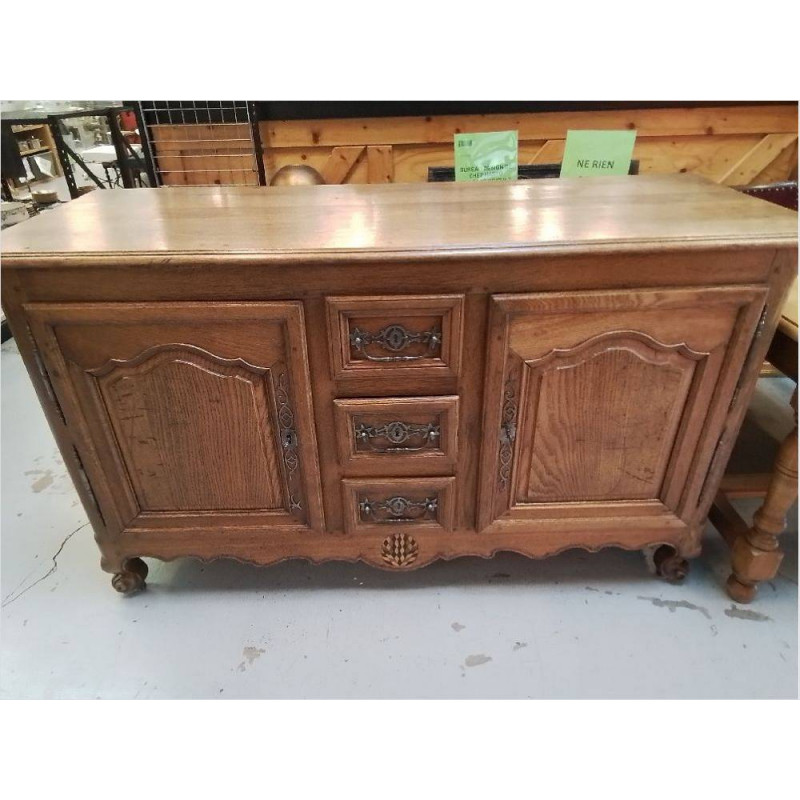 BUFFET BAS CHENE MASSIF ANCIEN 2 PORTES 3 TIROIRS *