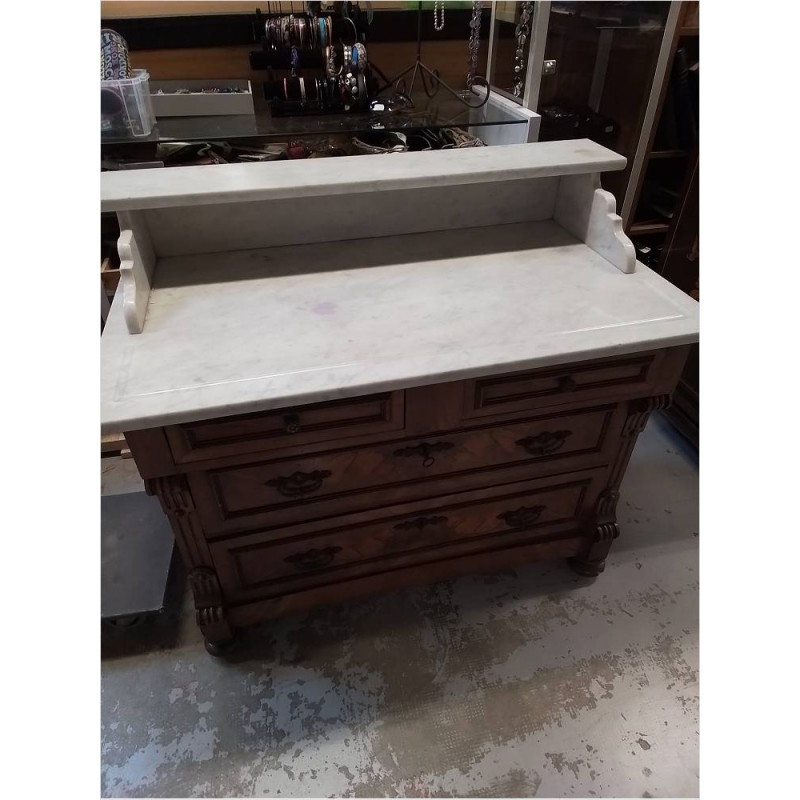 MEUBLE DE TOILETTE 4 TIROIRS DESSUS MARBRE 