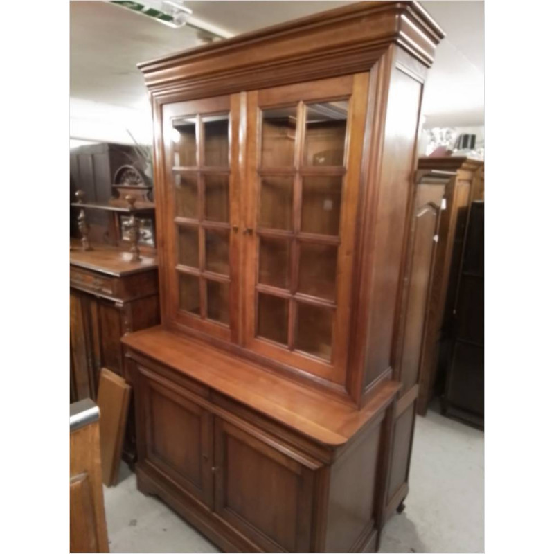 BIBLIOTHÈQUE MERISIER STYLE LOUIS PHILIPPE 4 PORTES 2 TIROIRS 