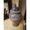 VASE COUVERT CÉRAMIQUE DECOR BLEU