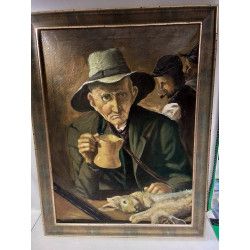 HUILE SUR TOILE CHASSEUR A...