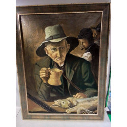 HUILE SUR TOILE CHASSEUR A...