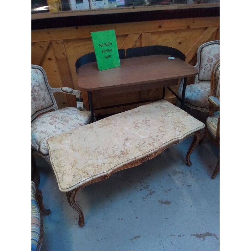 TABLE BASSE STYLE LOUIS XV PLATEAU MARBRE 