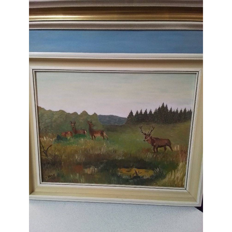 HUILE SUR PANNEAU ANIMAUX DE LA FORET SIGNÉE SCHMITZ 