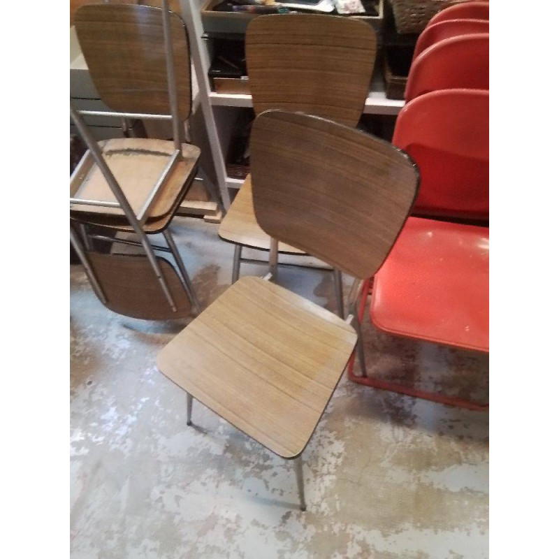LOT DE 4 CHAISES FORMICA EFFET BOIS 