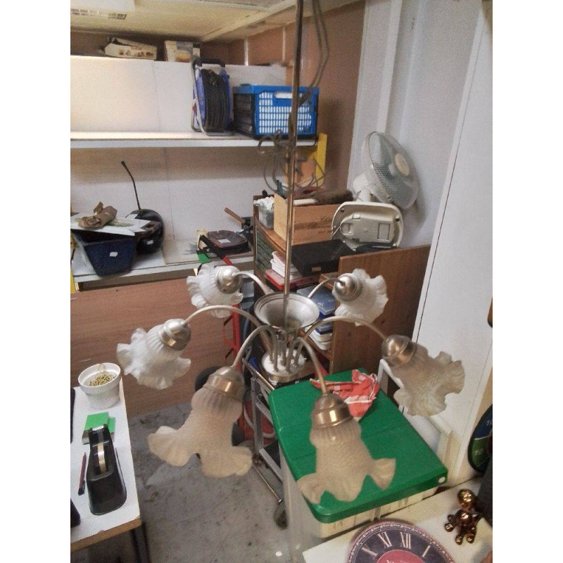 LUSTRE 6 BRANCHES MERAL CHROME ET VERRE 