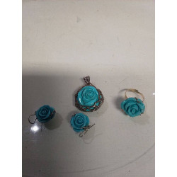 PARURE ROSE BLEUE ARGENT
