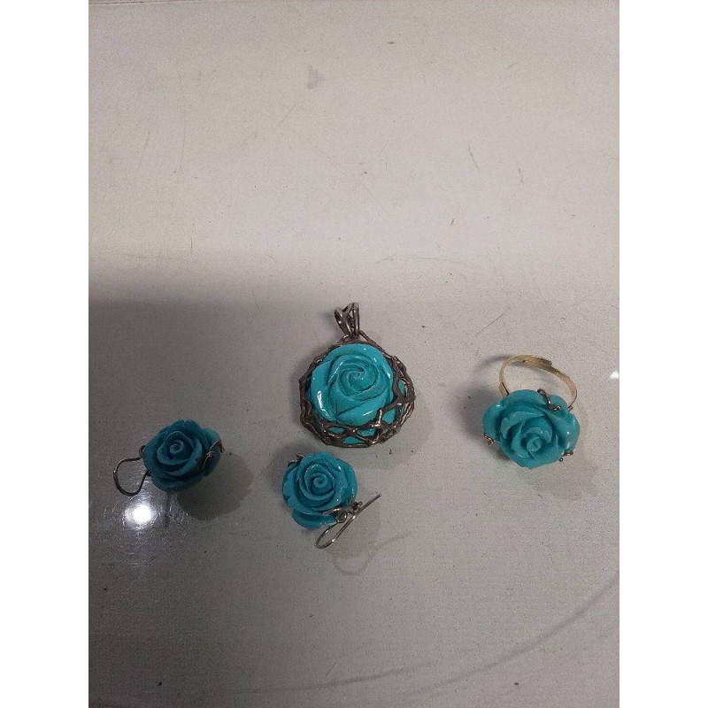 PARURE ROSE BLEUE ARGENT