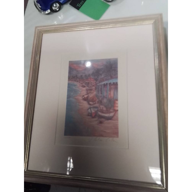 LITHOGRAPHIE TONS ROSES BARQUES