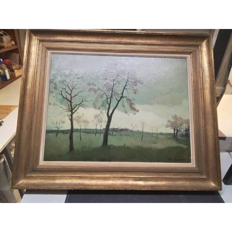 HUILE SUR TOILE PAYSAGE ARBRES VAN BRABANT