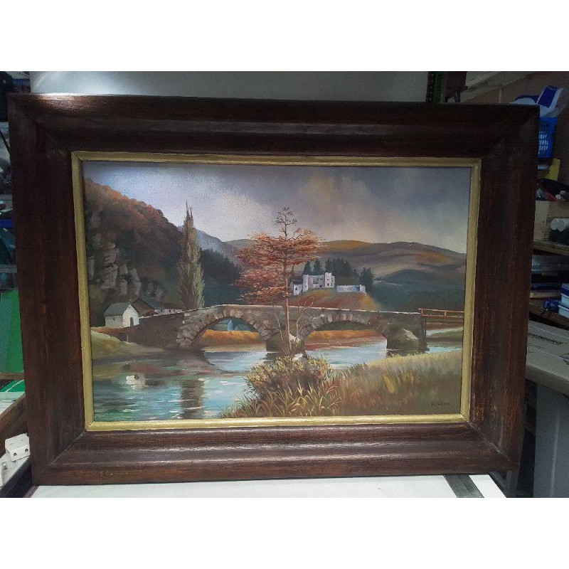 HUILE SUR TOILE SIGNÉE N.SCHOCK DECO PAYSAGE CHÂTEAU 