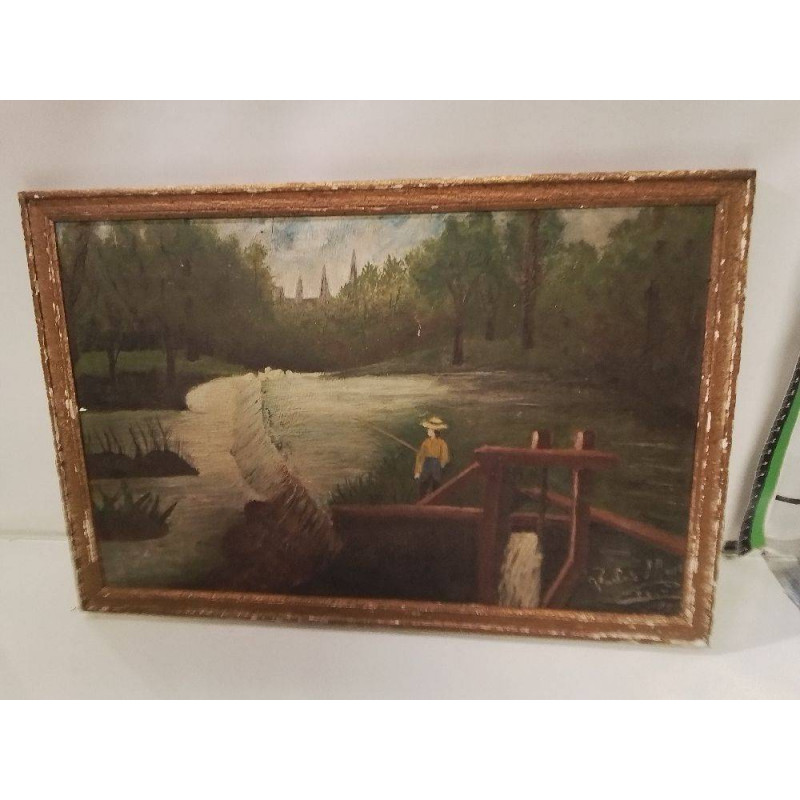 HUILE SUR PANNEAU ANCIENNE PECHEUR