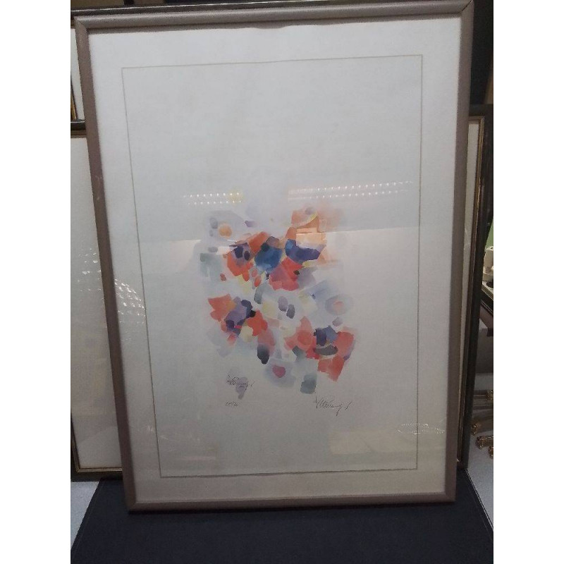 LITHOGRAPHIE ABSTRAITE GM COLORES TON ORANGE ROUGE 