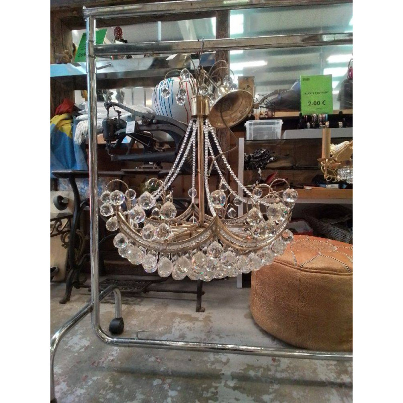 LUSTRE 6 FEUX METAL DORÉ A PAMPILLES 