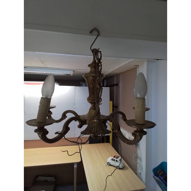 LUSTRE METAL DORÉ 5 FEUX 
