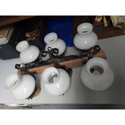LUSTRE 6 FEUX BOIS ET METAL 