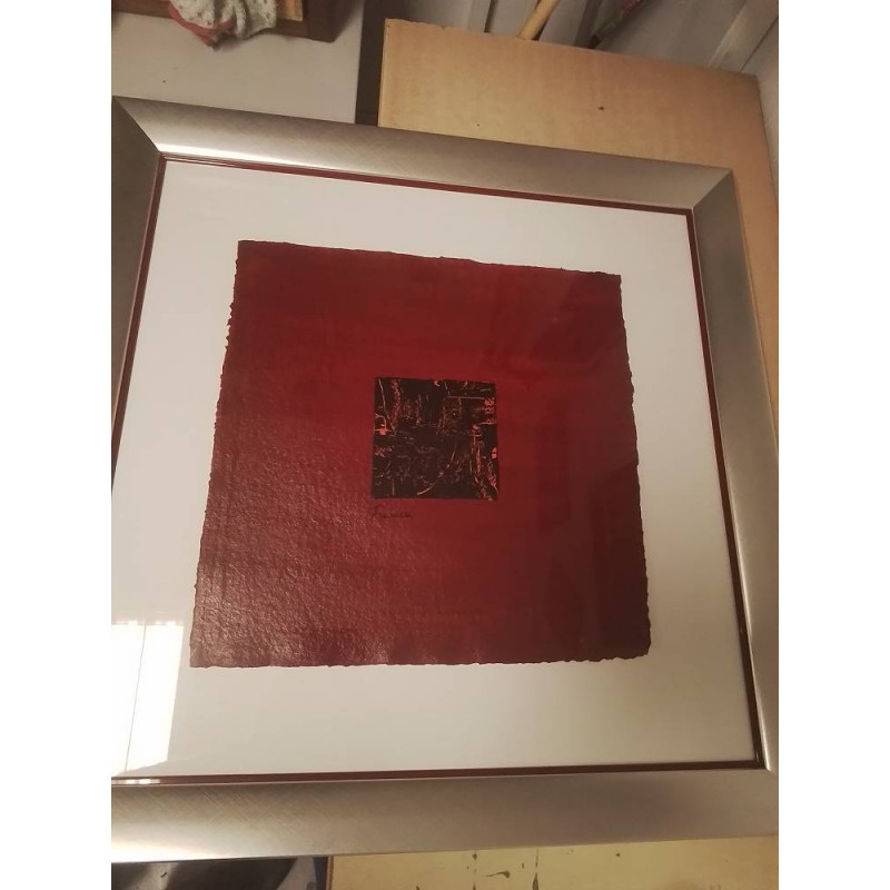 TABLEAU MODERNE ROUGE FRANKA CADRE GRIS